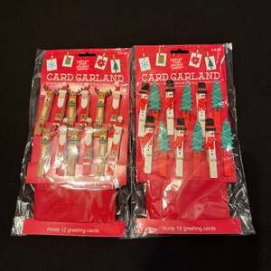 2 Design Focus Holiday Card Garlands + clips Santa, Reindeer, Snowman & Tree